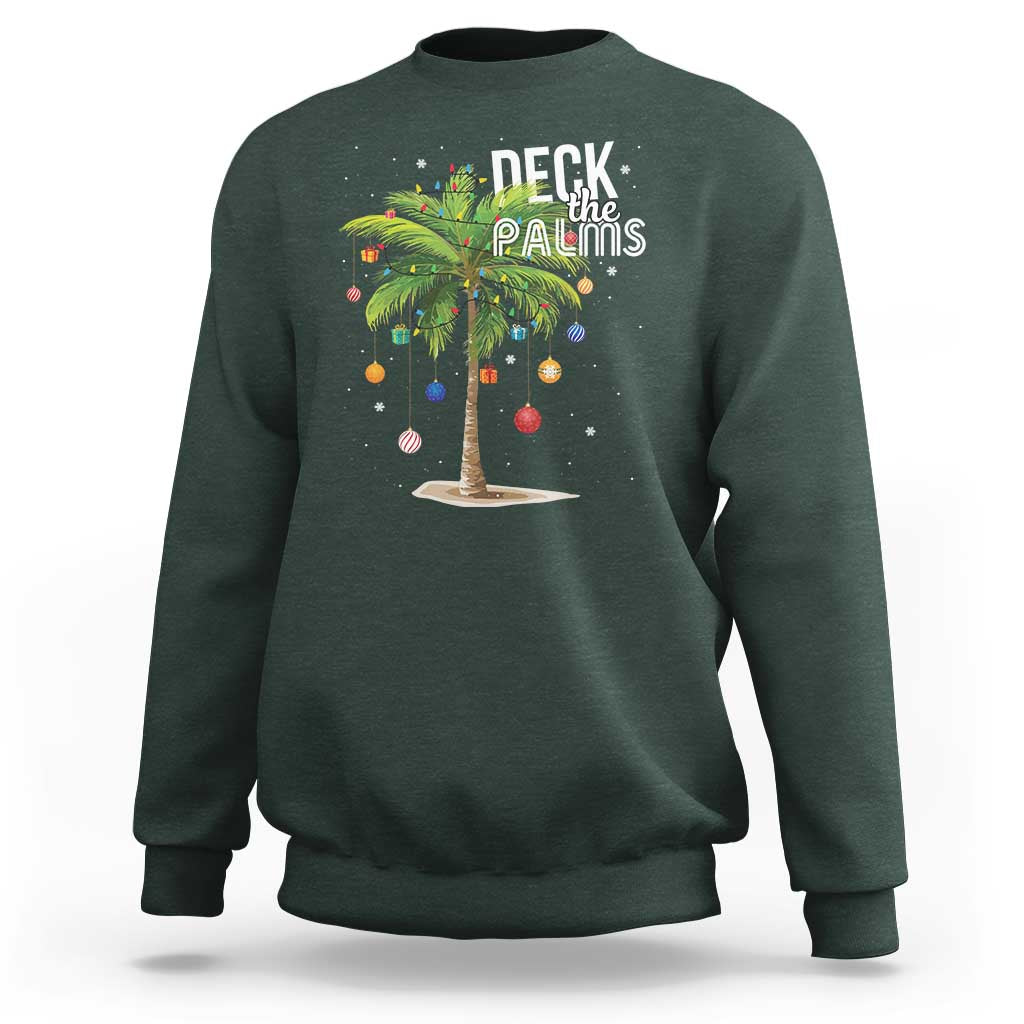 Hawaiian Christmas Sweatshirt Deck The Palms Christmas Palm Tree Beach Family Vacation - Wonder Print Shop