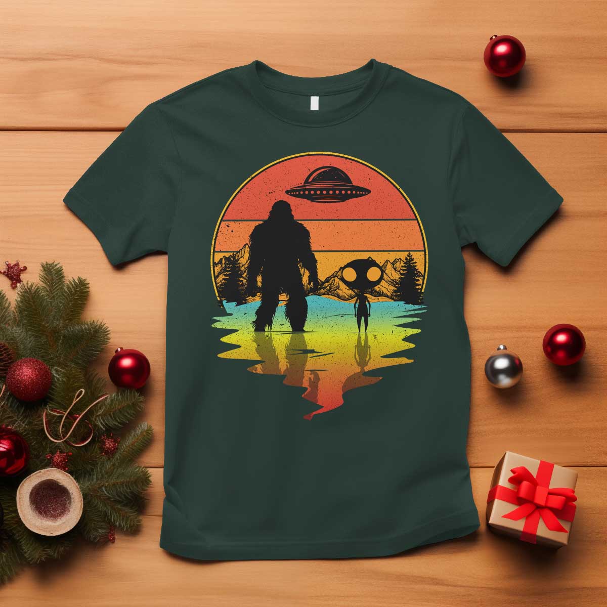 Funny Bigfoot Christmas T Shirt Believe Bigfoot Alien Santa Hat Sasquatch Loves - Wonder Print Shop