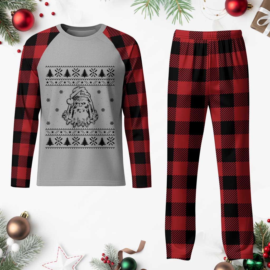 Bigfoot Santa Claus Plaid Pajama Set Sasquatch Lovers Funny Xmas Ugly - Wonder Print Shop