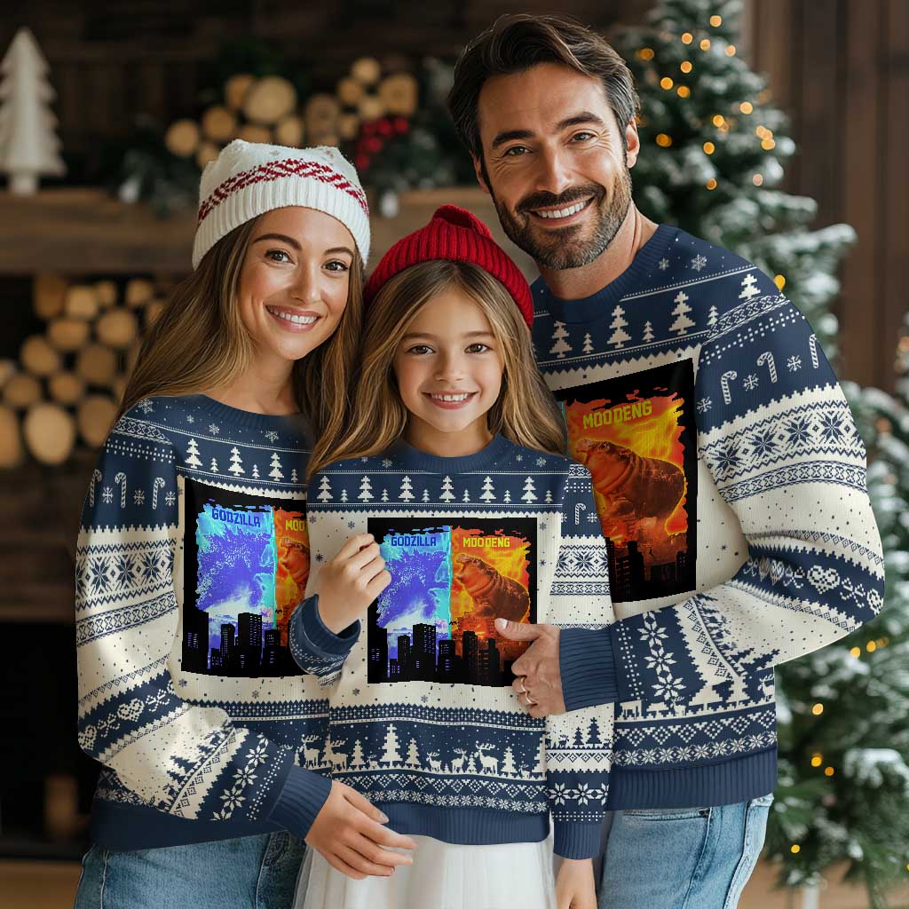 Godzilla Versus Moo Deng Ugly Christmas Sweater - Wonder Print Shop
