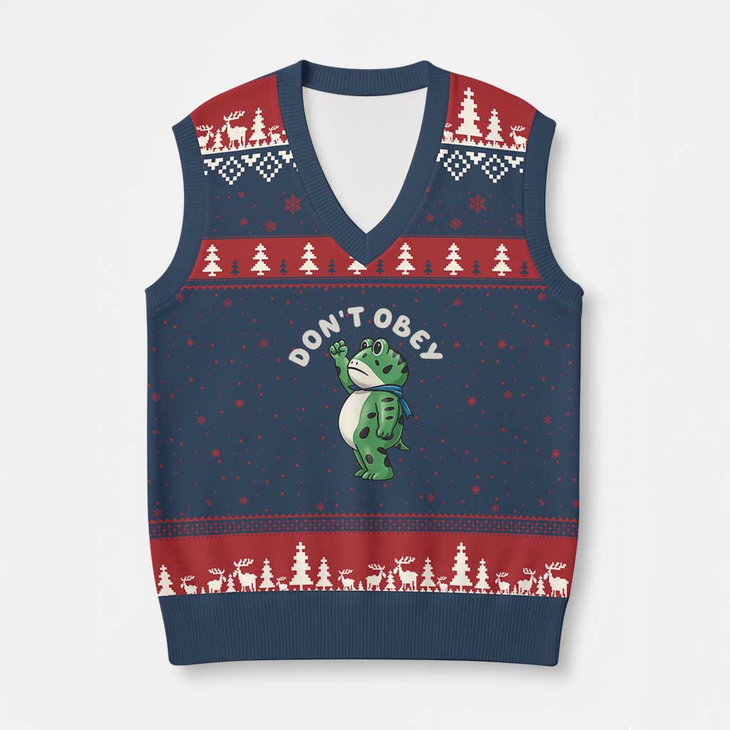 Portland Frog V-Neck Knit Sweater Vest Don't Obey Inflatable Costume Protest - Wonder Print Shop