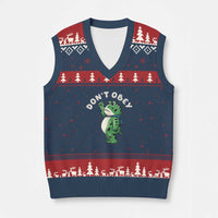 Portland Frog V-Neck Knit Sweater Vest Don't Obey Inflatable Costume Protest - Wonder Print Shop