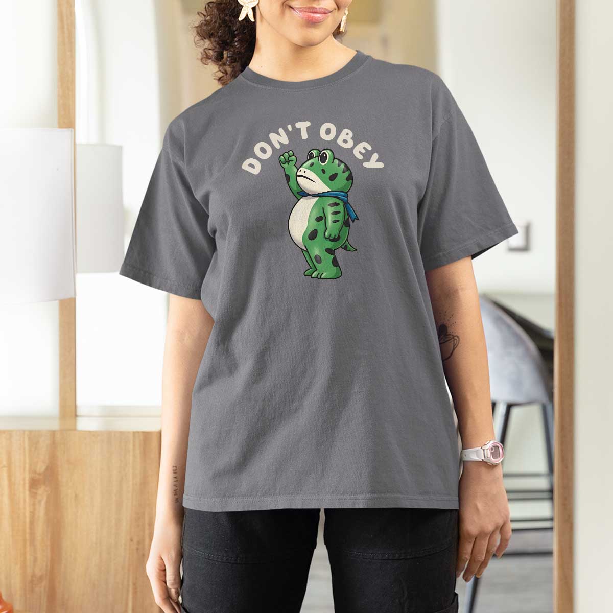 Portland Frog T Shirt For Women Don't Obey Inflatable Costume Protest - Wonder Print Shop