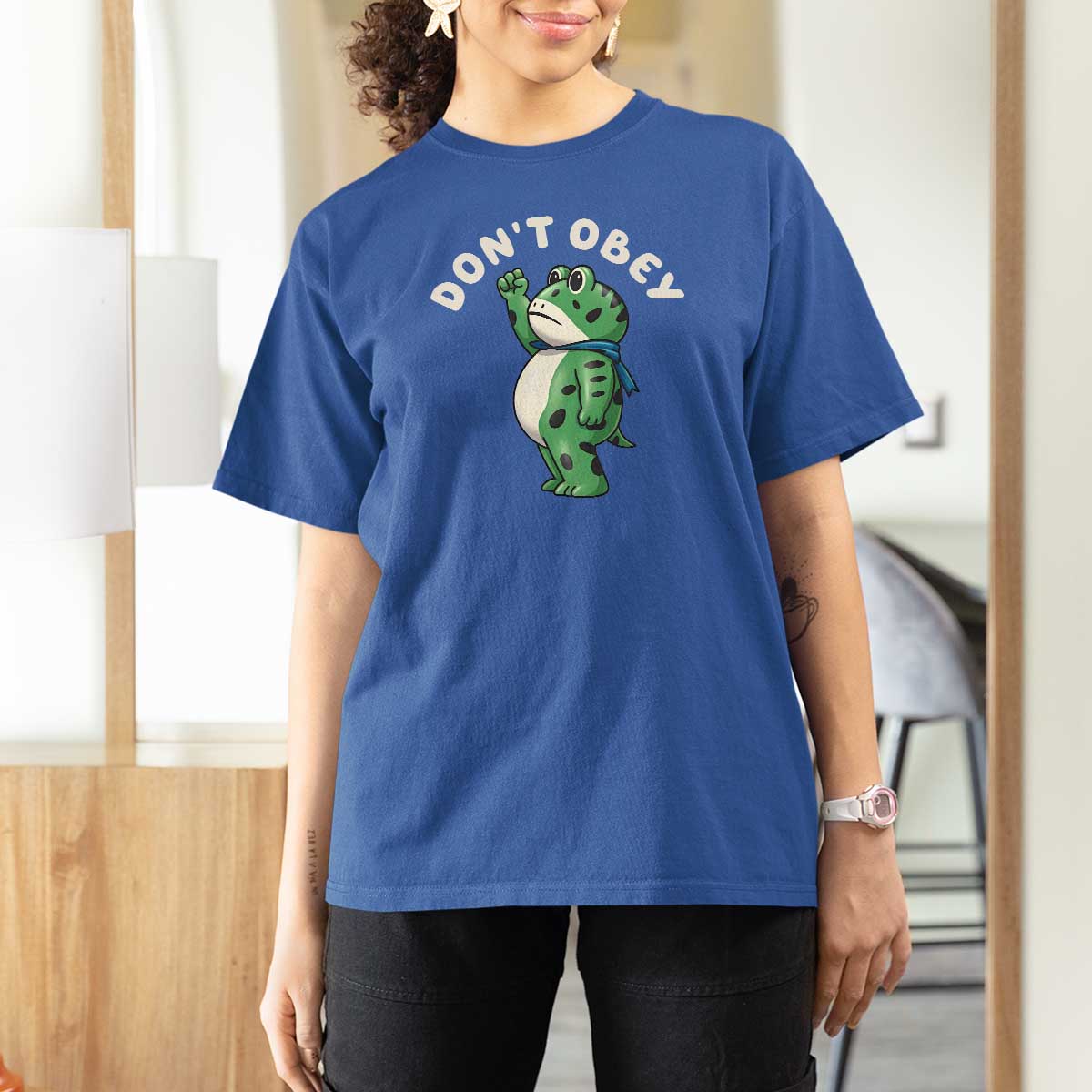 Portland Frog T Shirt For Women Don't Obey Inflatable Costume Protest - Wonder Print Shop