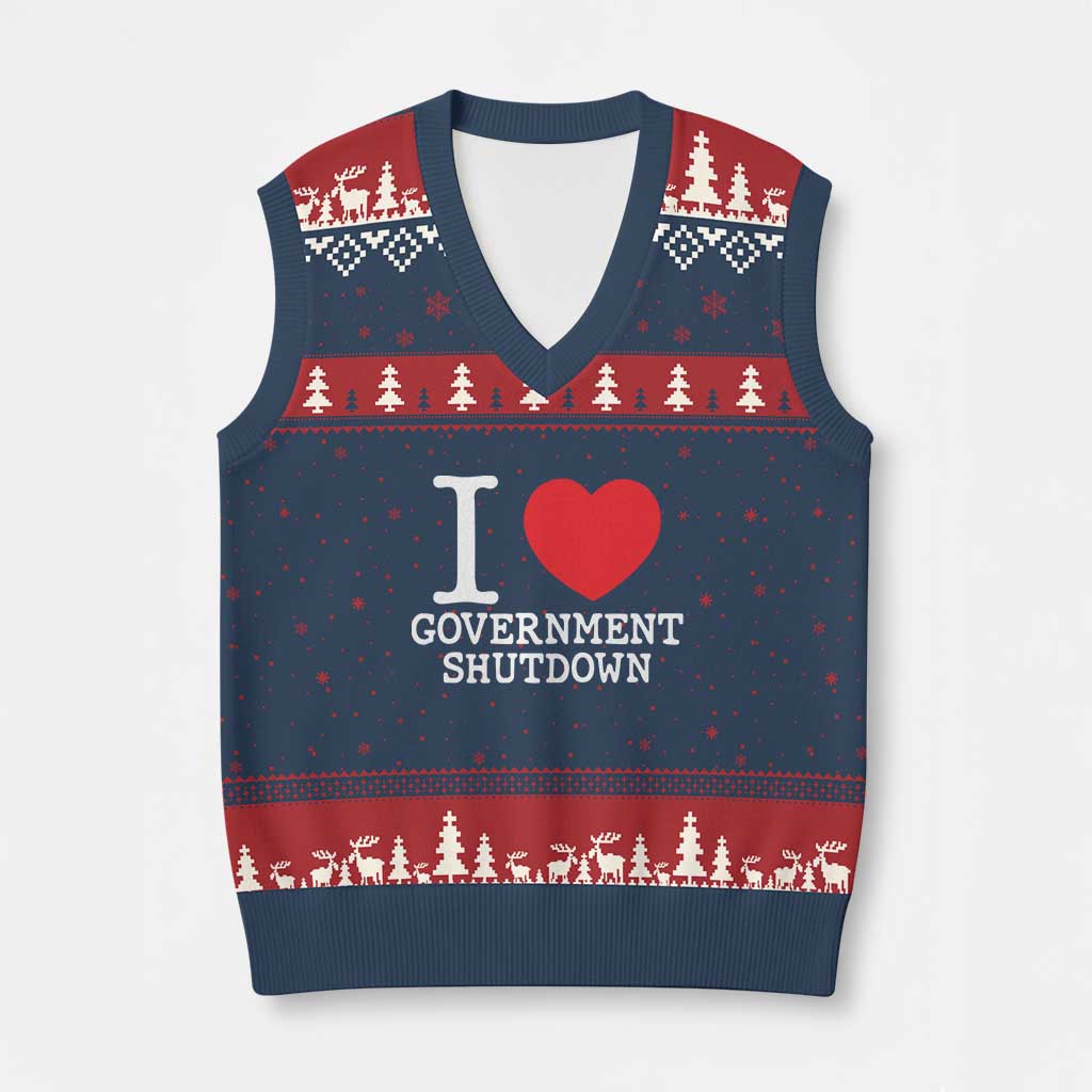 I Love Government Shutdown V-Neck Knit Sweater Vest Libertarian Anarchist - Wonder Print Shop