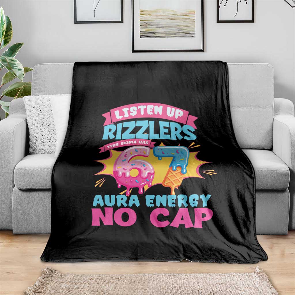Listen Up Rizzlers This Sigma Has 67 Aura Energy Six Seven Throw Blanket Baseball Drip Number 67 - Wonder Print Shop