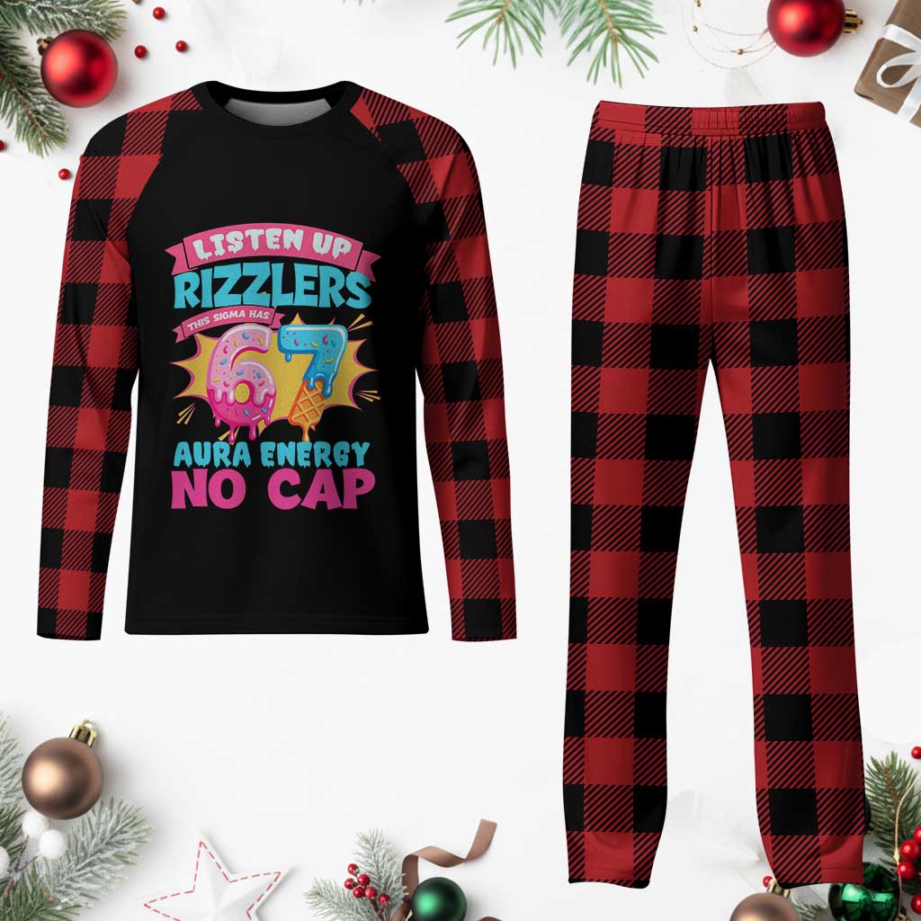 Listen Up Rizzlers This Sigma Has 67 Aura Energy Six Seven Plaid Pajama Set Baseball Drip Number 67 - Wonder Print Shop