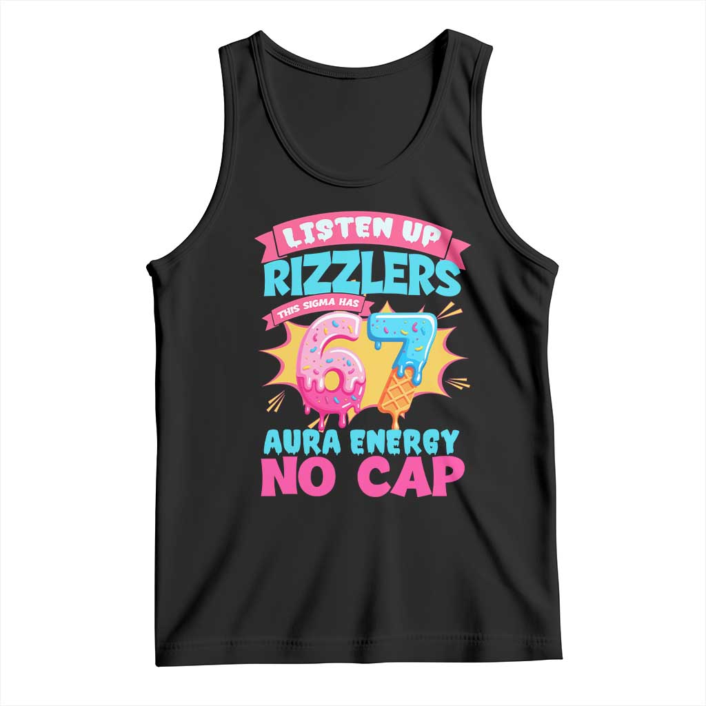 Listen Up Rizzlers This Sigma Has 67 Aura Energy Six Seven Tank Top Baseball Drip Number 67 - Wonder Print Shop