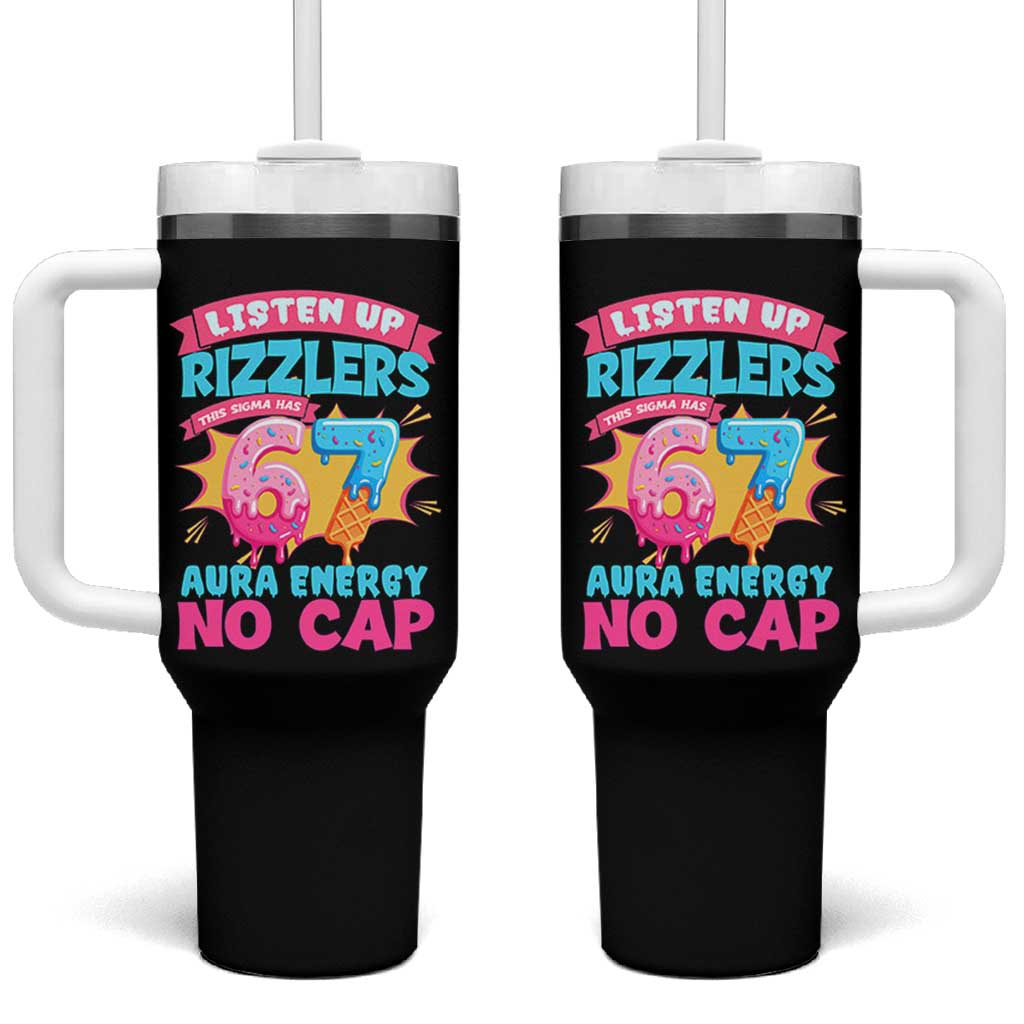 Listen Up Rizzlers This Sigma Has 67 Aura Energy Six Seven Tumbler With Handle Baseball Drip Number 67 - Wonder Print Shop
