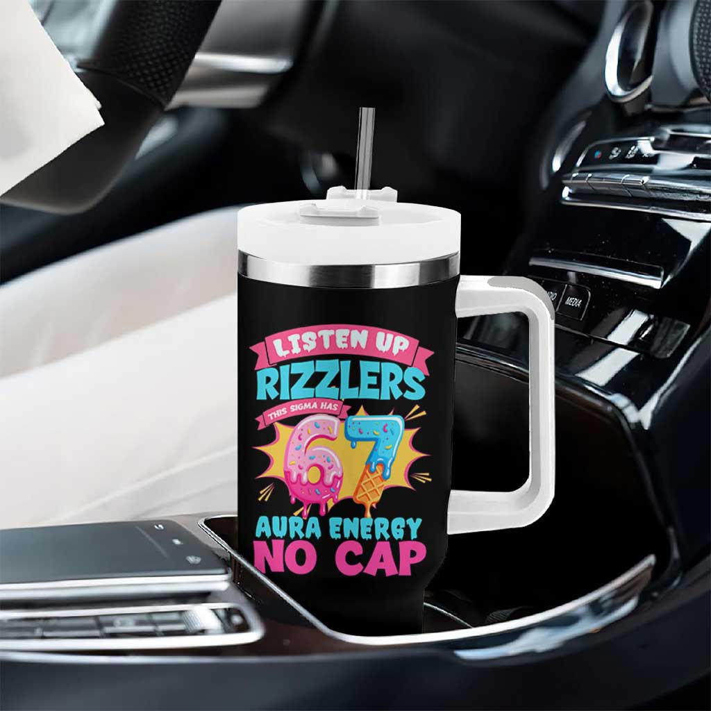 Listen Up Rizzlers This Sigma Has 67 Aura Energy Six Seven Tumbler With Handle Baseball Drip Number 67 - Wonder Print Shop