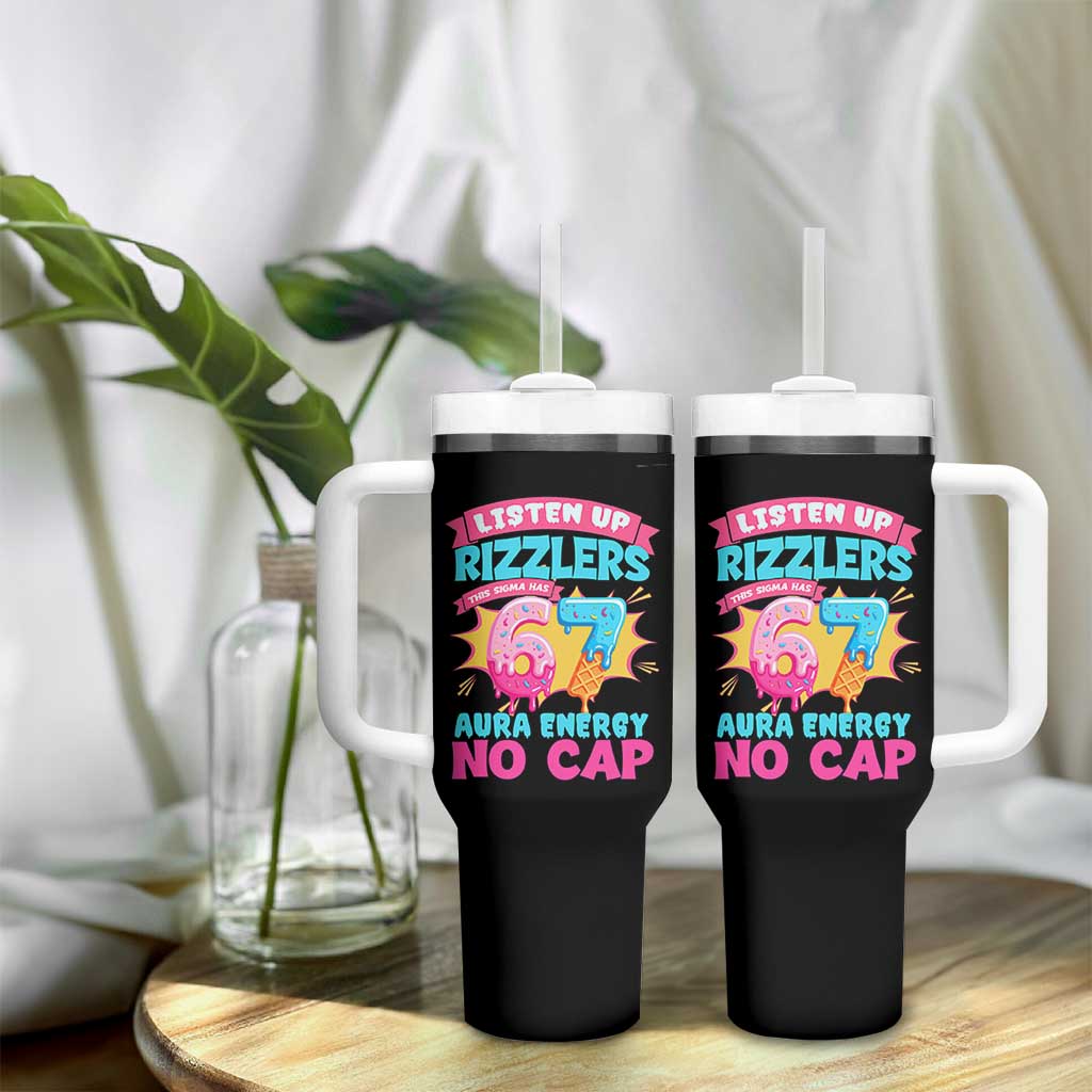 Listen Up Rizzlers This Sigma Has 67 Aura Energy Six Seven Tumbler With Handle Baseball Drip Number 67 - Wonder Print Shop