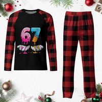Funny 67 Six Seven Ice Cream Drip Plaid Pajama Set Cool Meme 6 7 Funny Number Couple Matching Costume - Wonder Print Shop