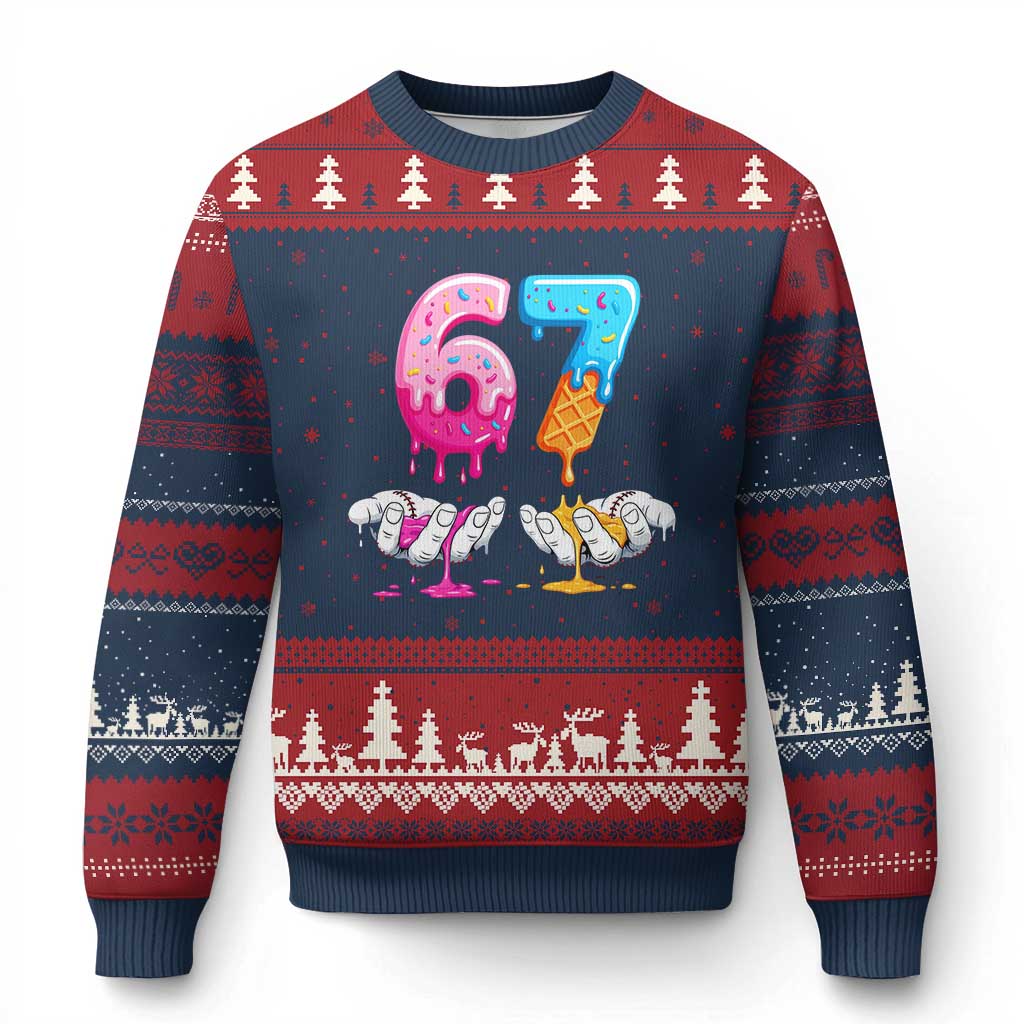 Funny 67 Six Seven Ice Cream Drip Ugly Christmas Sweater Cool Meme 6 7 Funny Number Couple Matching Costume - Wonder Print Shop