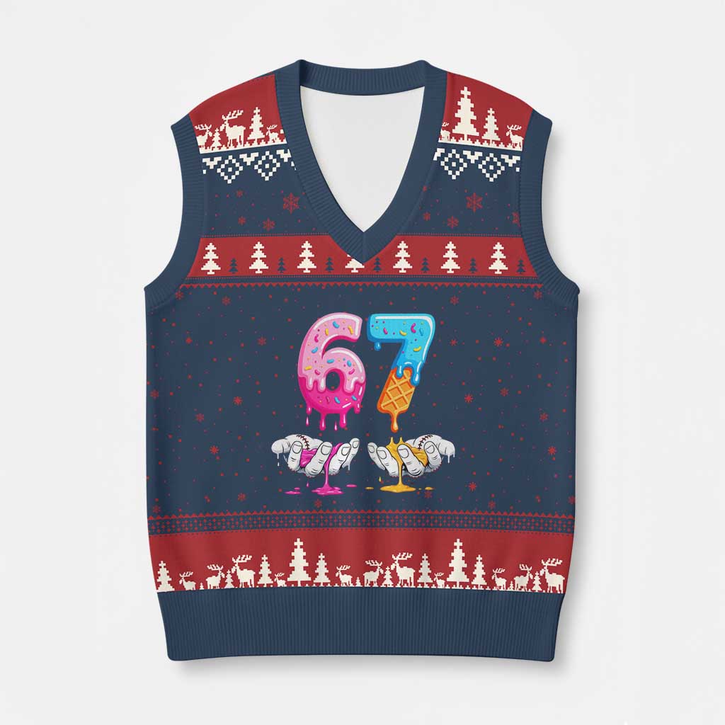 Funny 67 Six Seven Ice Cream Drip V-Neck Knit Sweater Vest Cool Meme 6 7 Funny Number Couple Matching Costume - Wonder Print Shop