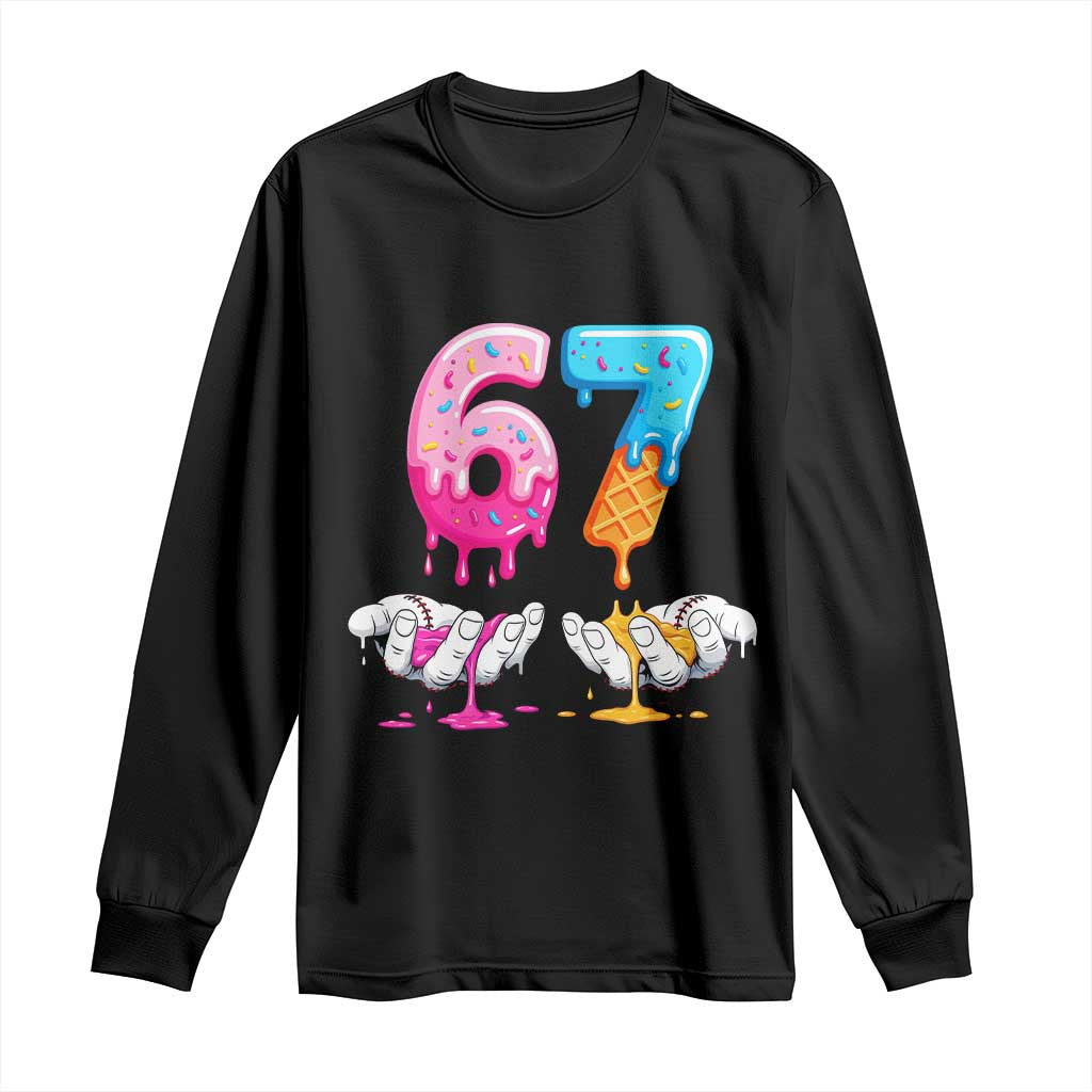 Funny 67 Six Seven Ice Cream Drip Long Sleeve Shirt Cool Meme 6 7 Funny Number Couple Matching Costume - Wonder Print Shop