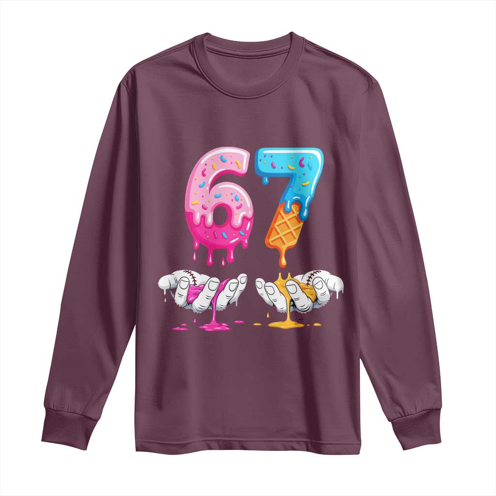 Funny 67 Six Seven Ice Cream Drip Long Sleeve Shirt Cool Meme 6 7 Funny Number Couple Matching Costume - Wonder Print Shop