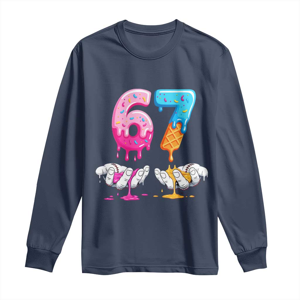 Funny 67 Six Seven Ice Cream Drip Long Sleeve Shirt Cool Meme 6 7 Funny Number Couple Matching Costume - Wonder Print Shop