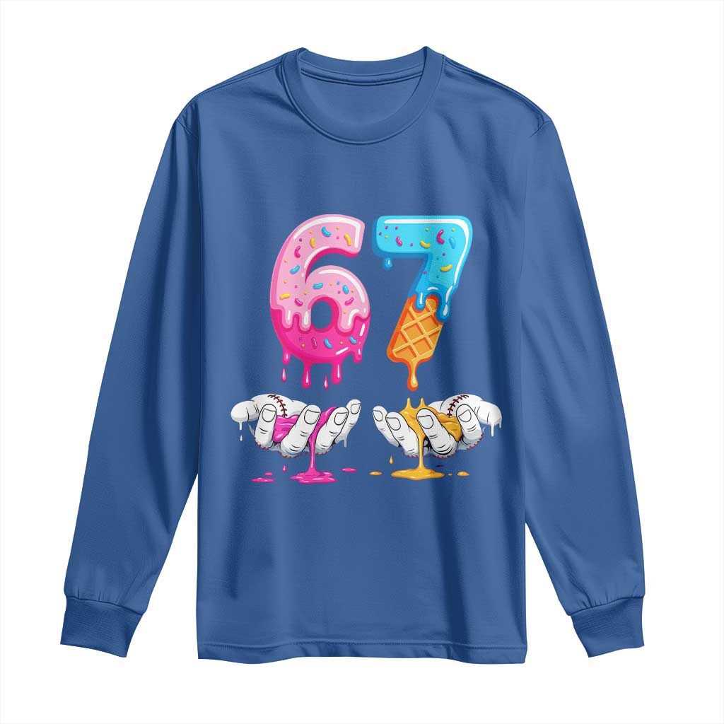 Funny 67 Six Seven Ice Cream Drip Long Sleeve Shirt Cool Meme 6 7 Funny Number Couple Matching Costume - Wonder Print Shop