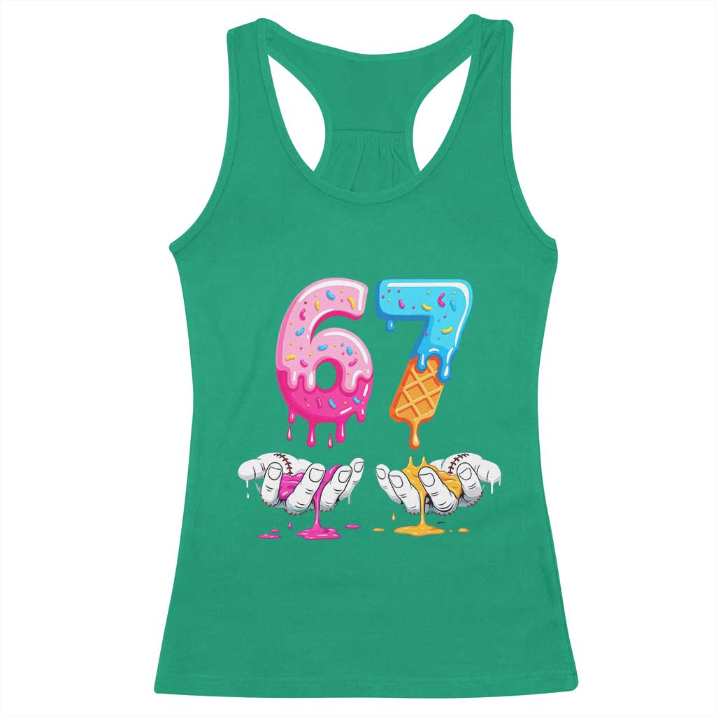 Funny 67 Six Seven Ice Cream Drip Racerback Tank Top Cool Meme 6 7 Funny Number Couple Matching Costume - Wonder Print Shop