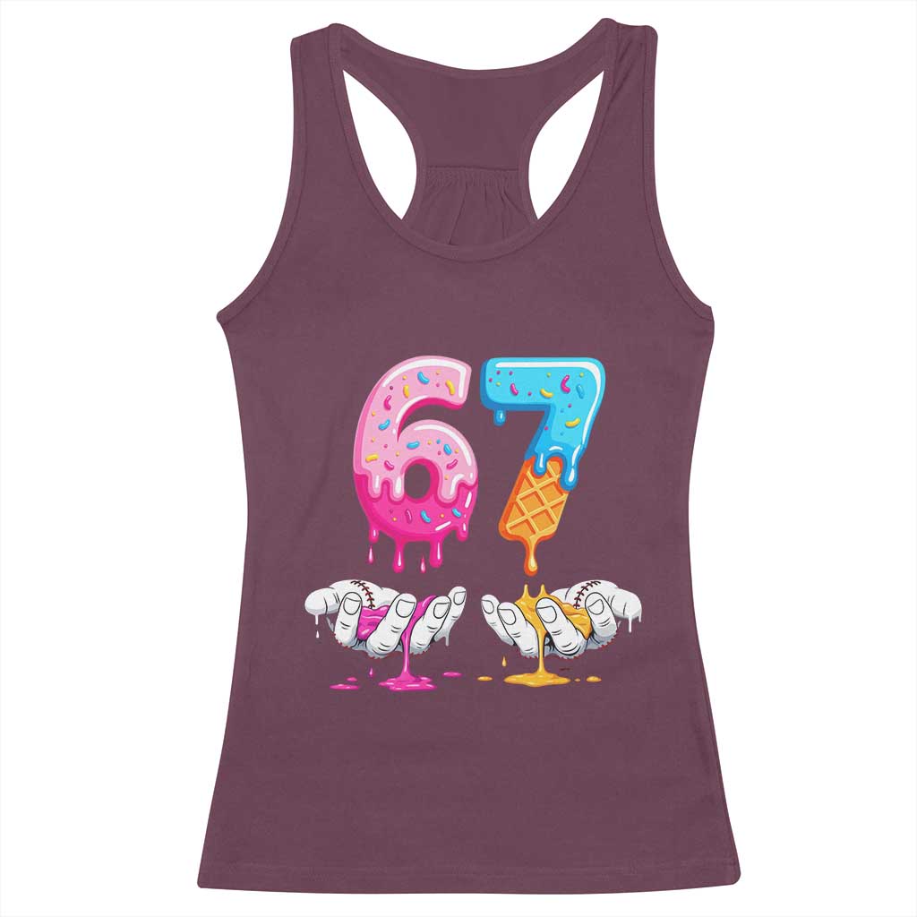 Funny 67 Six Seven Ice Cream Drip Racerback Tank Top Cool Meme 6 7 Funny Number Couple Matching Costume - Wonder Print Shop