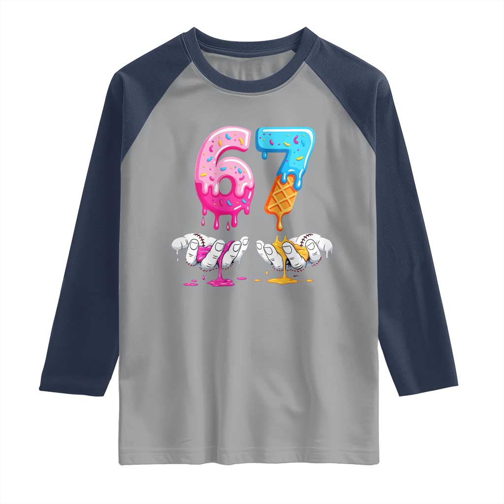 Funny 67 Six Seven Ice Cream Drip Raglan Shirt Cool Meme 6 7 Funny Number Couple Matching Costume - Wonder Print Shop