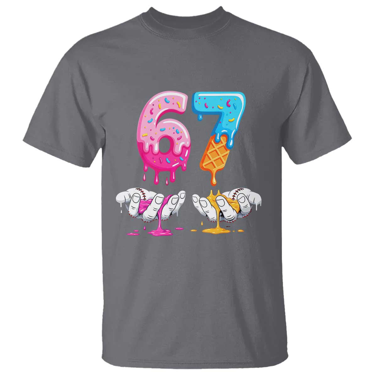 Funny 67 Six Seven Ice Cream Drip T Shirt Cool Meme 6 7 Funny Number Couple Matching Costume - Wonder Print Shop