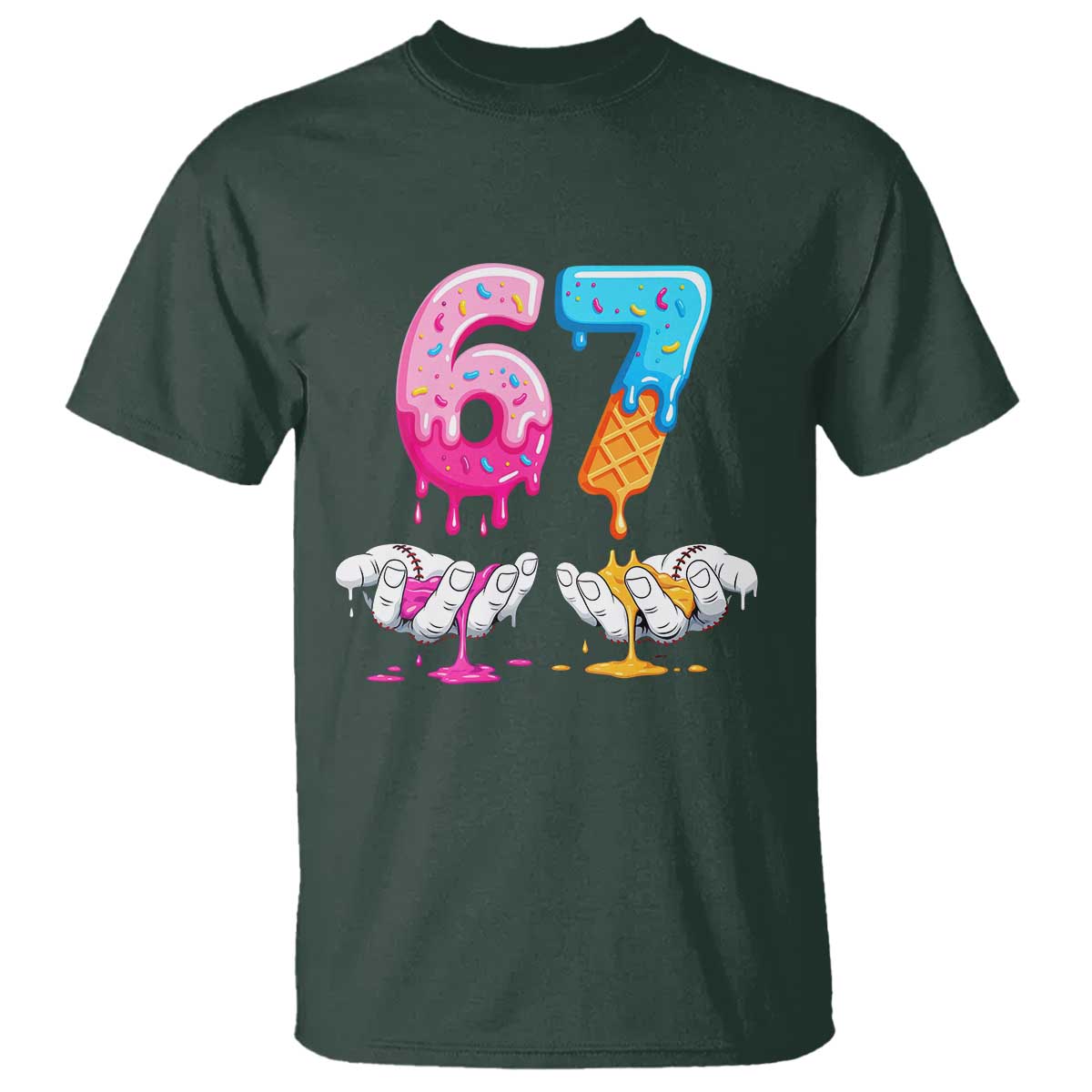 Funny 67 Six Seven Ice Cream Drip T Shirt Cool Meme 6 7 Funny Number Couple Matching Costume - Wonder Print Shop