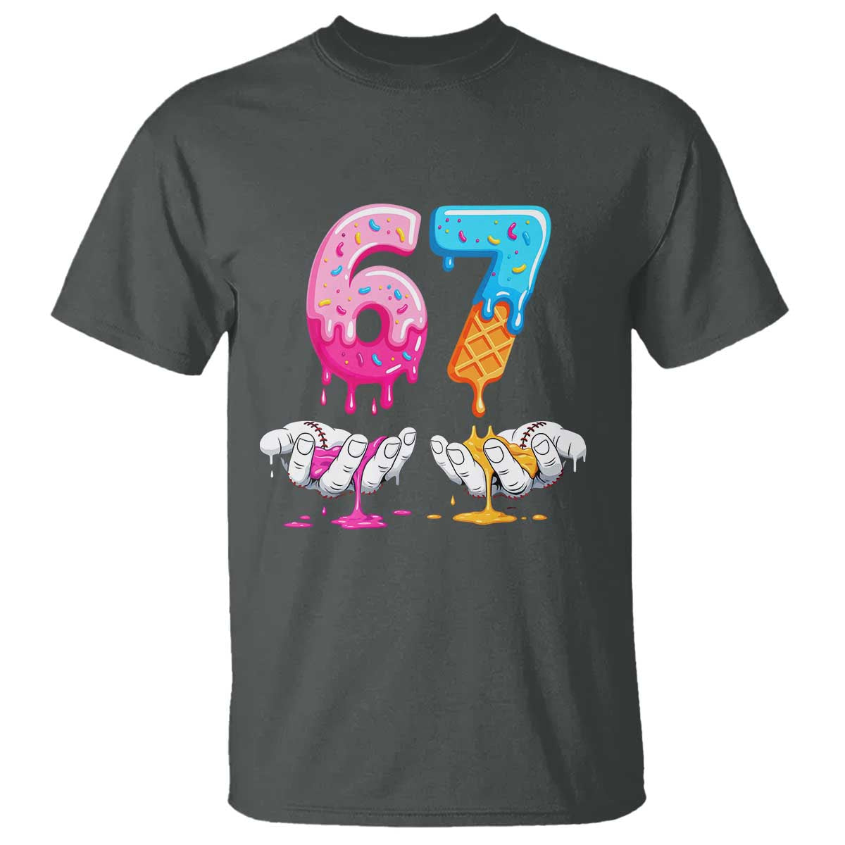 Funny 67 Six Seven Ice Cream Drip T Shirt Cool Meme 6 7 Funny Number Couple Matching Costume - Wonder Print Shop