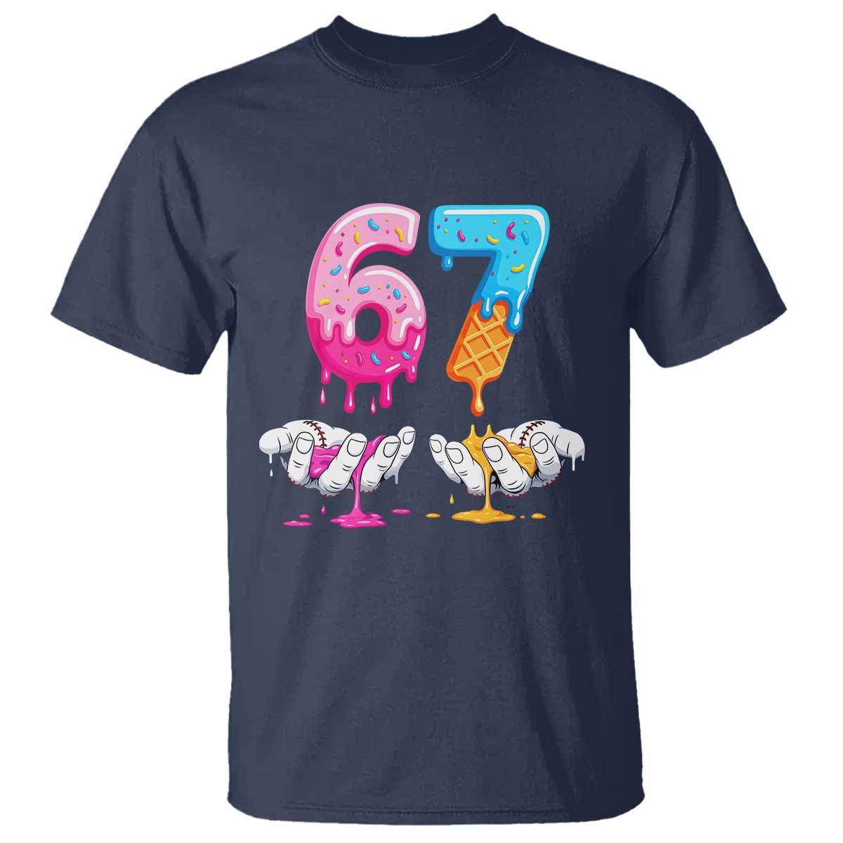 Funny 67 Six Seven Ice Cream Drip T Shirt Cool Meme 6 7 Funny Number Couple Matching Costume - Wonder Print Shop