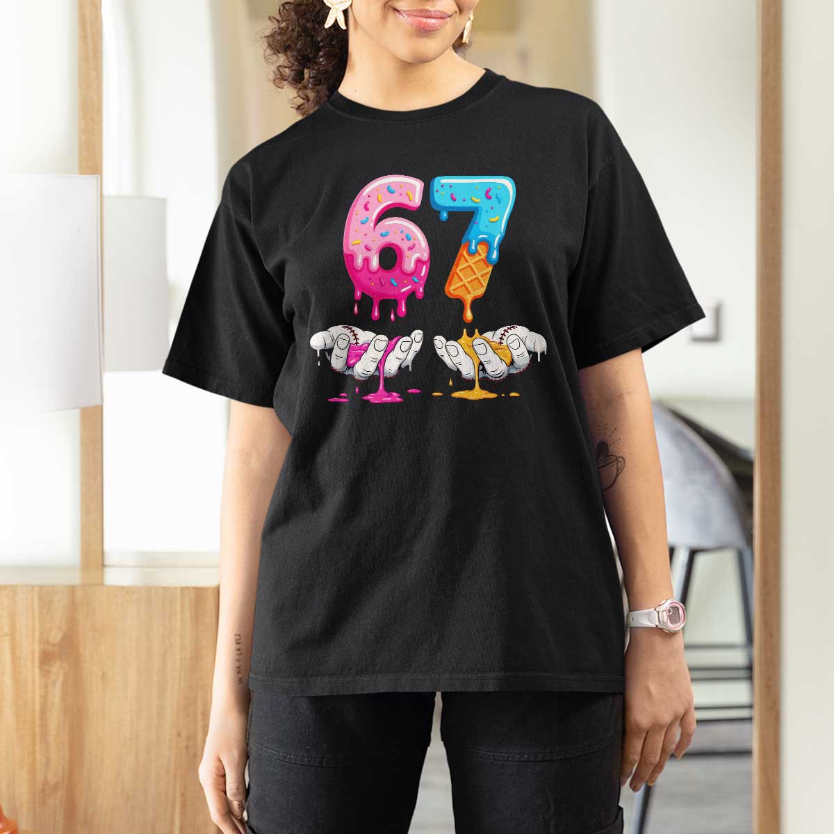 Funny 67 Six Seven Ice Cream Drip T Shirt For Women Cool Meme 6 7 Funny Number Couple Matching Costume - Wonder Print Shop