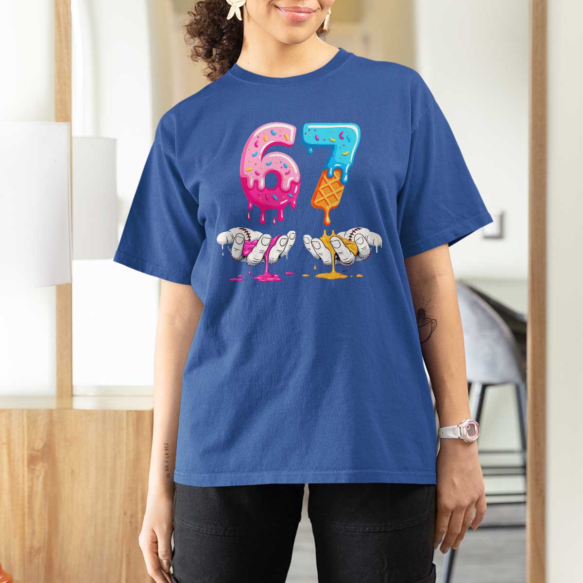 Funny 67 Six Seven Ice Cream Drip T Shirt For Women Cool Meme 6 7 Funny Number Couple Matching Costume - Wonder Print Shop