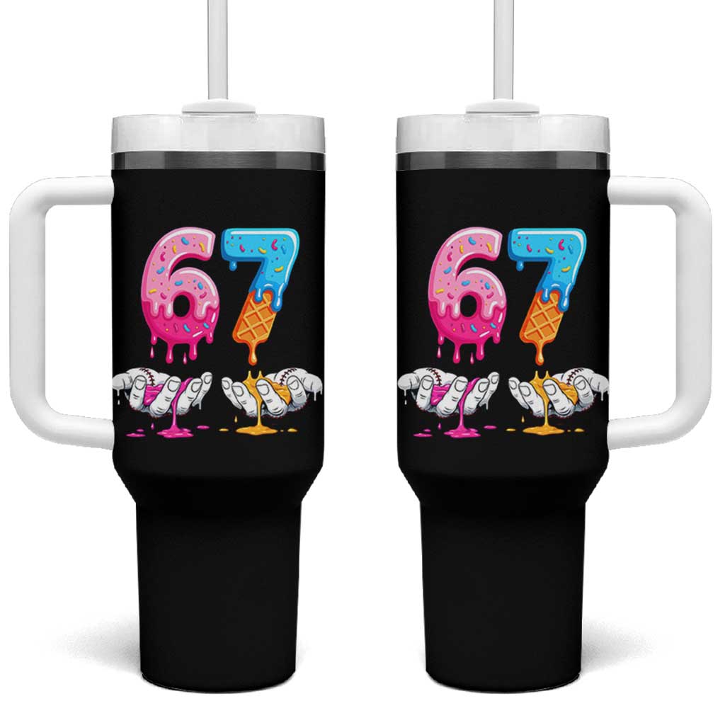 Funny 67 Six Seven Ice Cream Drip Tumbler With Handle Cool Meme 6 7 Funny Number Couple Matching Costume - Wonder Print Shop