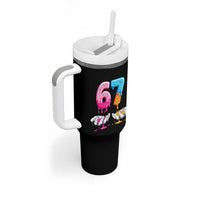 Funny 67 Six Seven Ice Cream Drip Tumbler With Handle Cool Meme 6 7 Funny Number Couple Matching Costume - Wonder Print Shop