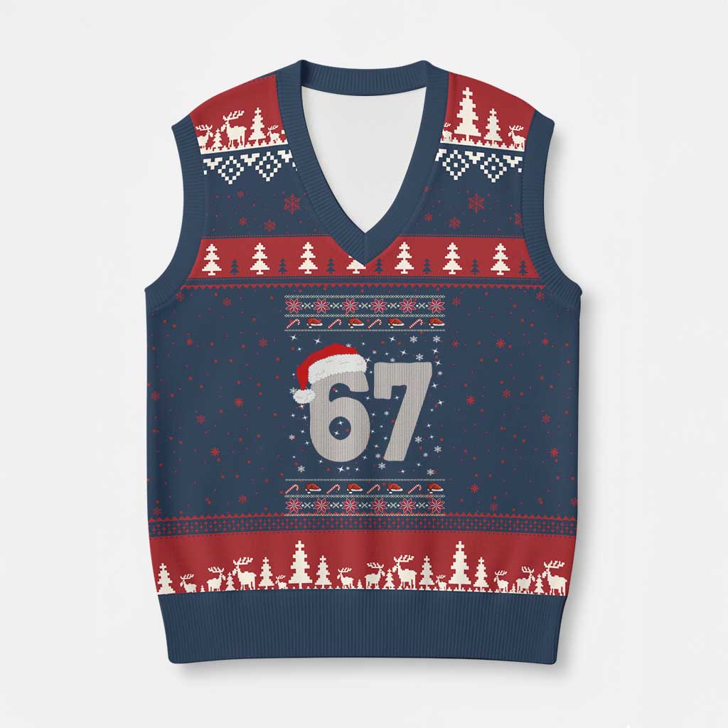Funny Six Seven 6 7 Meme Ugly Xmas V-Neck Knit Sweater Vest Gen Alpha Slang - Wonder Print Shop