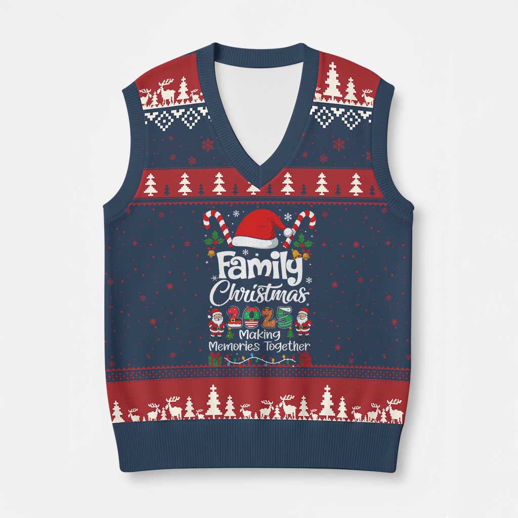 Family Xmas 2025 V-Neck Knit Sweater Vest Matching Xmas Squad Santa - Wonder Print Shop