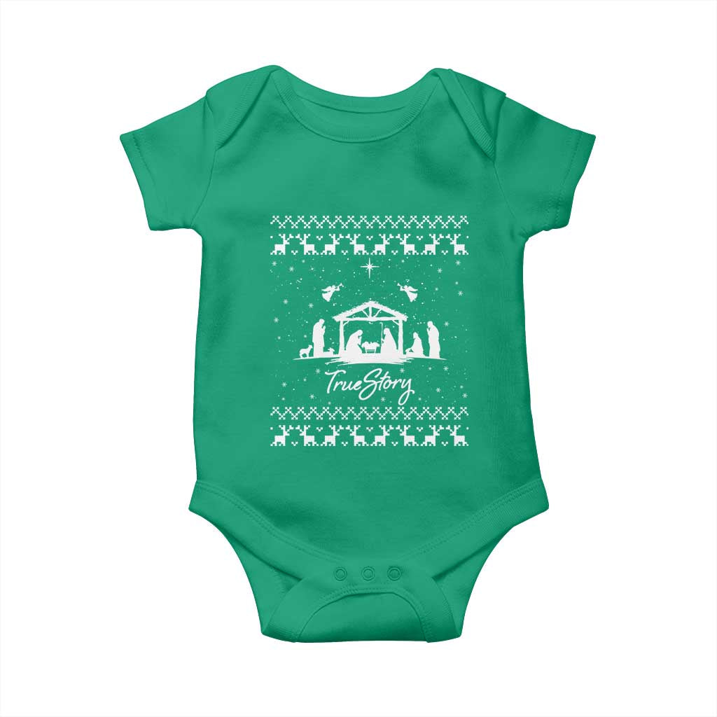 Nativity Scene Christmas Baby Onesie Christian True Story Jesus Birth Ugly Xmas - Wonder Print Shop