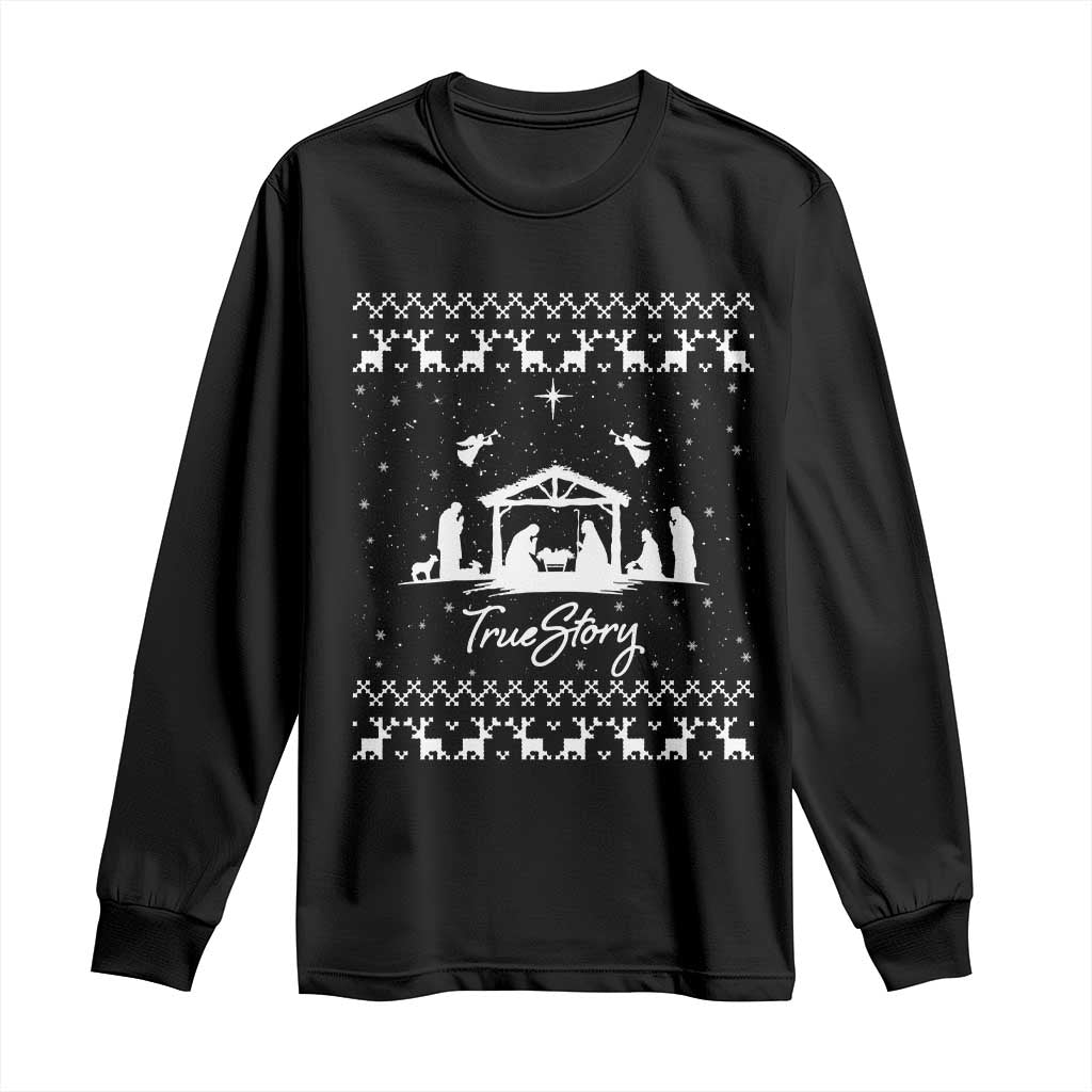 Nativity Scene Christmas Long Sleeve Shirt Christian True Story Jesus Birth Ugly Xmas - Wonder Print Shop