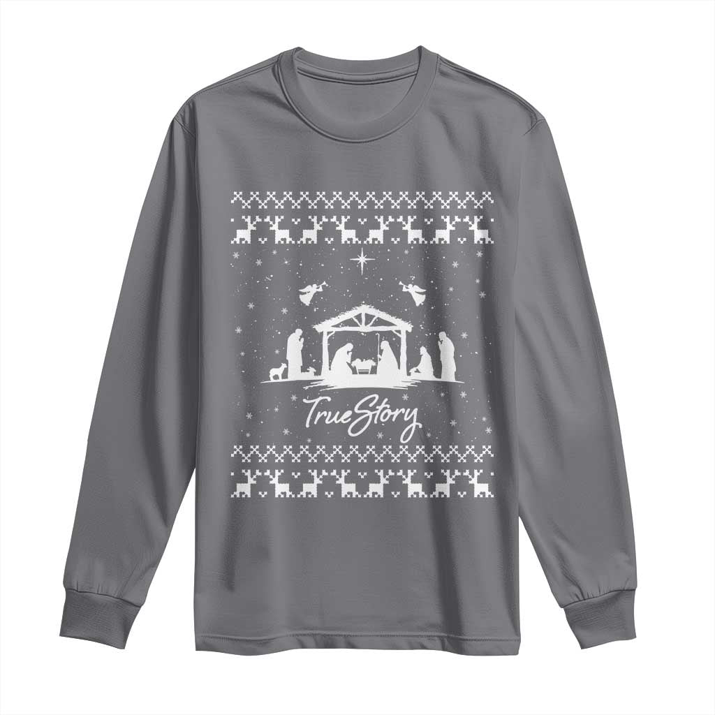 Nativity Scene Christmas Long Sleeve Shirt Christian True Story Jesus Birth Ugly Xmas - Wonder Print Shop