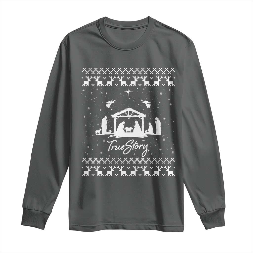Nativity Scene Christmas Long Sleeve Shirt Christian True Story Jesus Birth Ugly Xmas - Wonder Print Shop