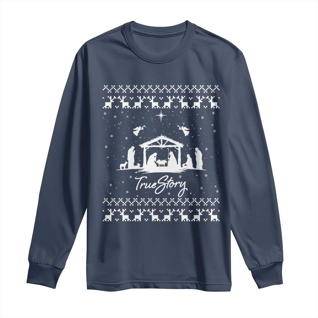Nativity Scene Christmas Long Sleeve Shirt Christian True Story Jesus Birth Ugly Xmas - Wonder Print Shop