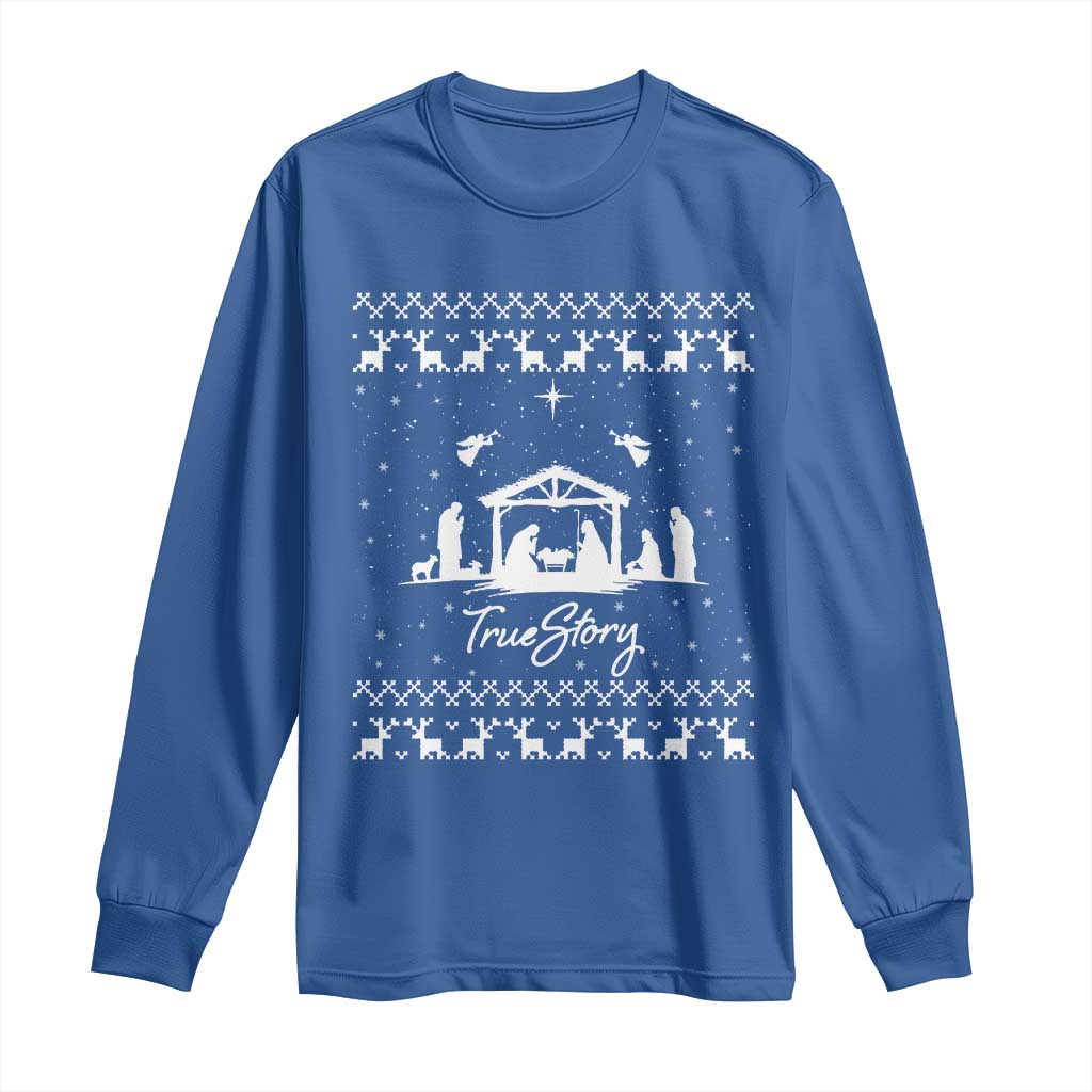 Nativity Scene Christmas Long Sleeve Shirt Christian True Story Jesus Birth Ugly Xmas - Wonder Print Shop