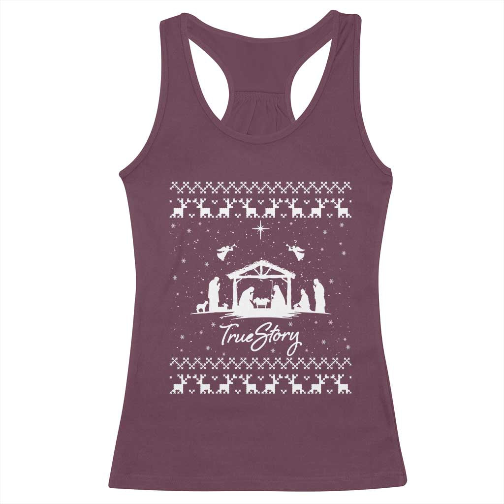 Nativity Scene Christmas Racerback Tank Top Christian True Story Jesus Birth Ugly Xmas - Wonder Print Shop