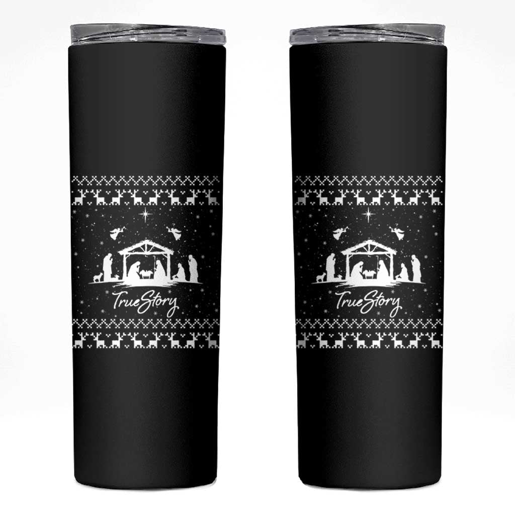 Nativity Scene Christmas Skinny Tumbler Christian True Story Jesus Birth Ugly Xmas - Wonder Print Shop