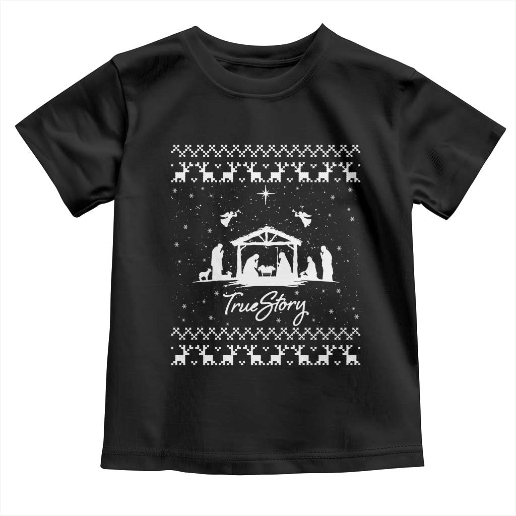 Nativity Scene Christmas Toddler T Shirt Christian True Story Jesus Birth Ugly Xmas - Wonder Print Shop