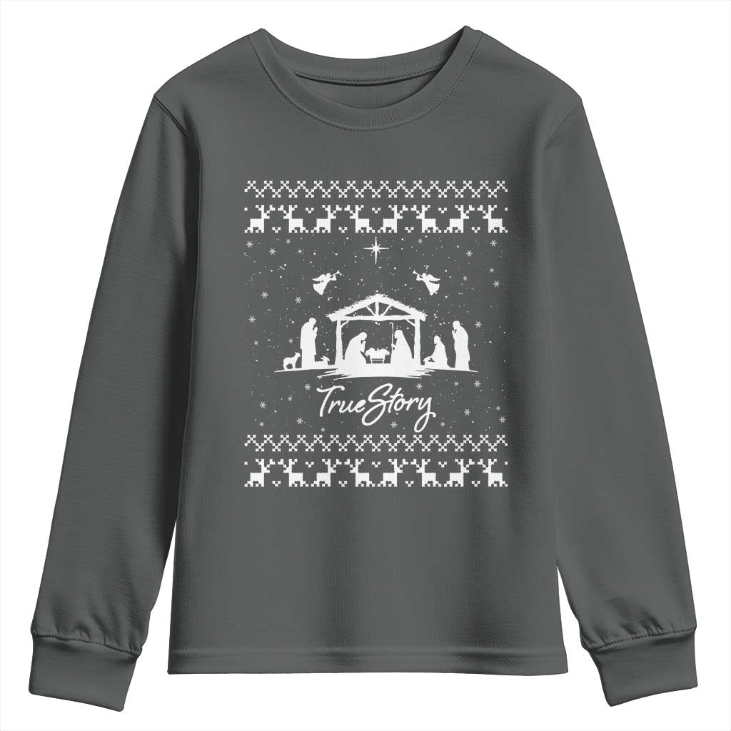 Nativity Scene Christmas Youth Sweatshirt Christian True Story Jesus Birth Ugly Xmas - Wonder Print Shop