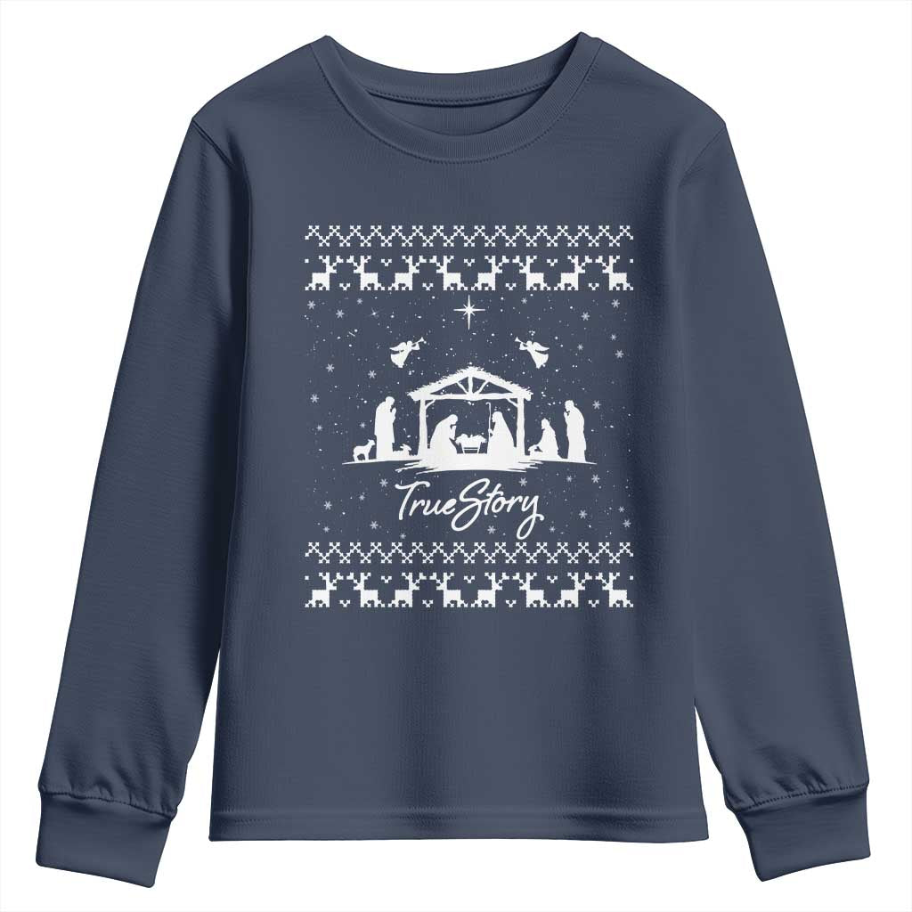Nativity Scene Christmas Youth Sweatshirt Christian True Story Jesus Birth Ugly Xmas - Wonder Print Shop