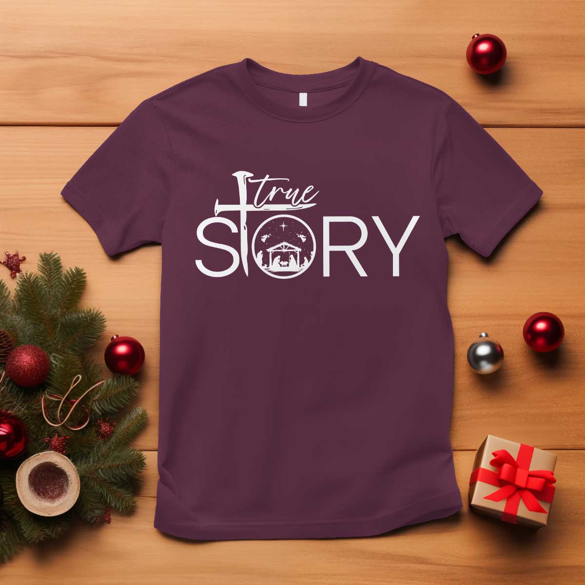 Christian True Story T Shirt Nativity Scene Christmas Faith Cross Jesus Birth - Wonder Print Shop