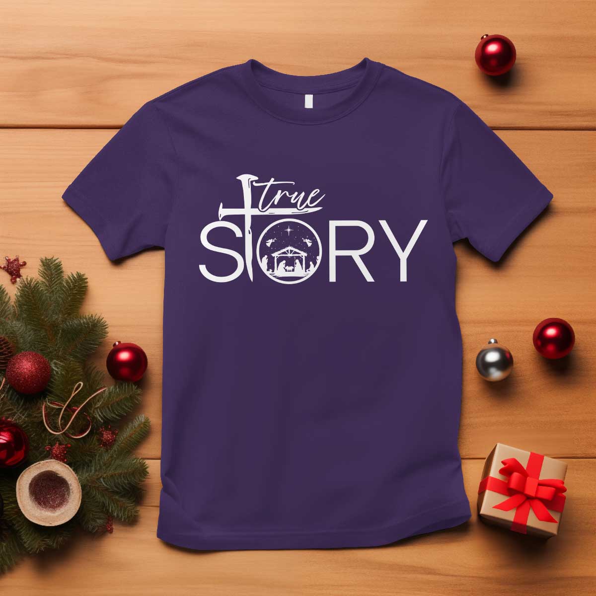 Christian True Story T Shirt Nativity Scene Christmas Faith Cross Jesus Birth - Wonder Print Shop
