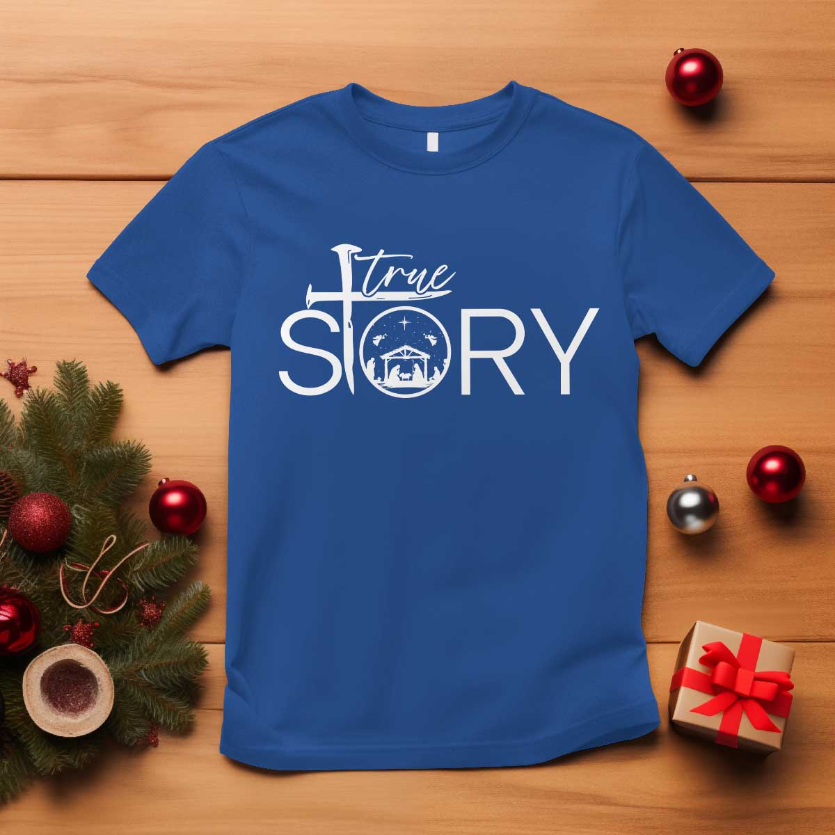 Christian True Story T Shirt Nativity Scene Christmas Faith Cross Jesus Birth - Wonder Print Shop