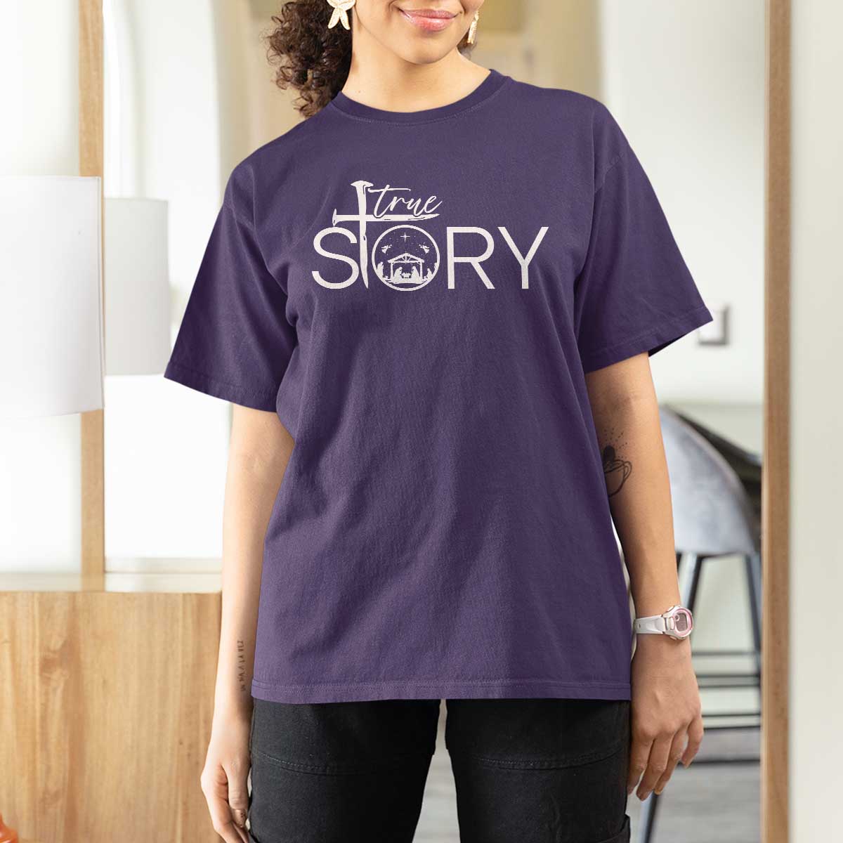 Christian True Story T Shirt For Women Nativity Scene Christmas Faith Cross Jesus Birth - Wonder Print Shop